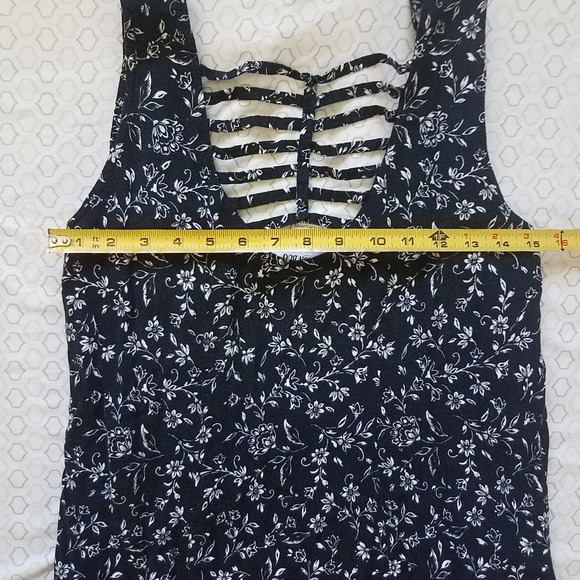 Vtg 1990s Fashion Bug Black Ditsy Floral Print Button Front Laced Shirt Dress 14 - Picture 7 of 7